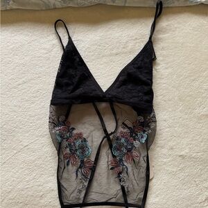 Black and Floral Sheer Lace Lingerie top